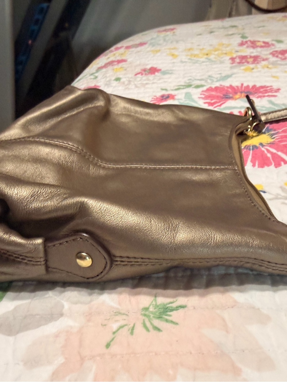 Coach Bronze Leather Shoulder Bag with Gold Logo - Picture 7 of 9